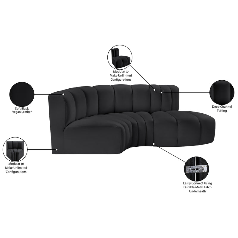 Meridian Arc Black Vegan Leather 3 pc Modular Sectional IMAGE 11