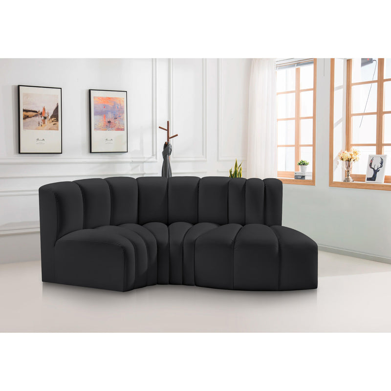 Meridian Arc Black Vegan Leather 3 pc Modular Sectional IMAGE 2