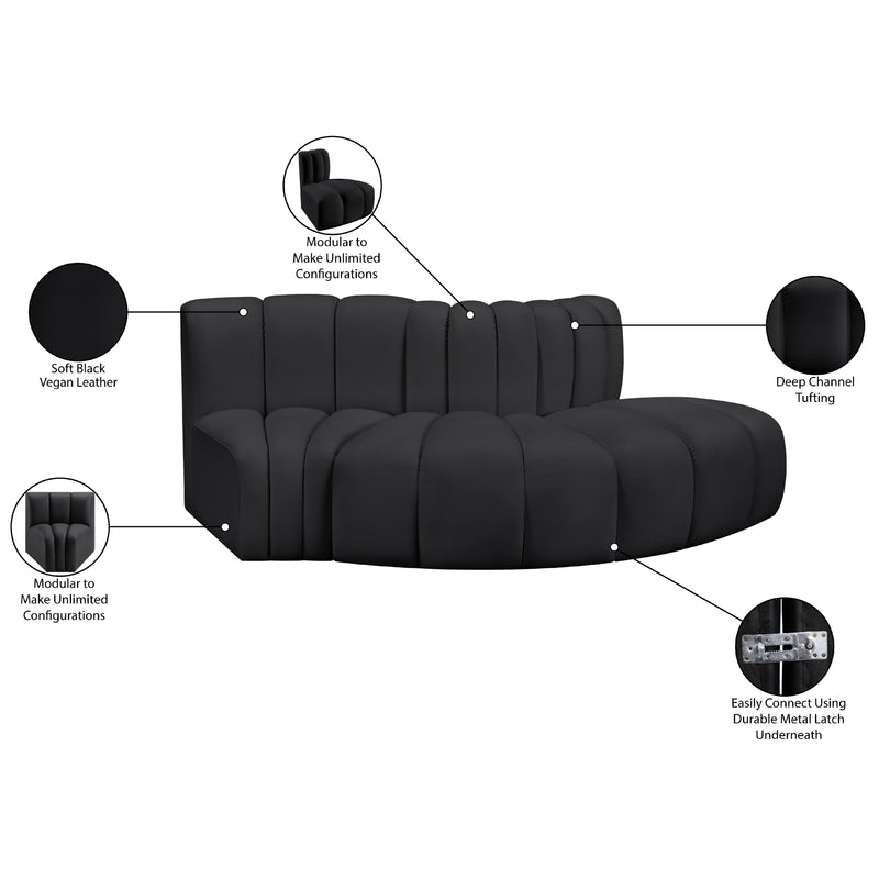 Meridian Arc Black Vegan Leather 3 pc Modular Sectional IMAGE 10