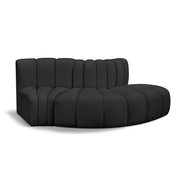 Meridian Arc Black Vegan Leather 3 pc Modular Sectional IMAGE 1