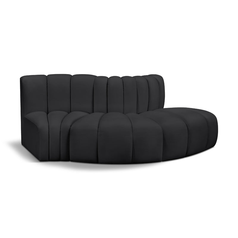 Meridian Arc Black Vegan Leather 3 pc Modular Sectional IMAGE 1