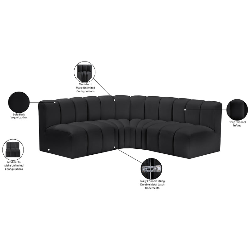 Meridian Arc Black Vegan Leather 4 pc Modular Sectional IMAGE 11