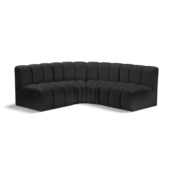 Meridian Arc Black Vegan Leather 4 pc Modular Sectional IMAGE 1
