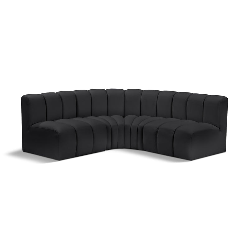 Meridian Arc Black Vegan Leather 4 pc Modular Sectional IMAGE 1