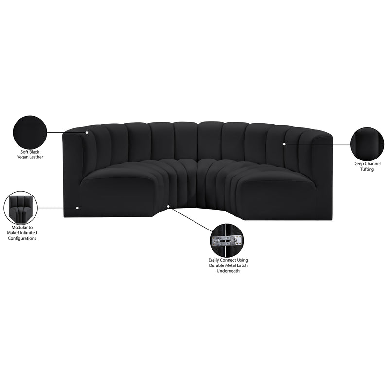 Meridian Arc Black Vegan Leather 4 pc Modular Sectional IMAGE 11