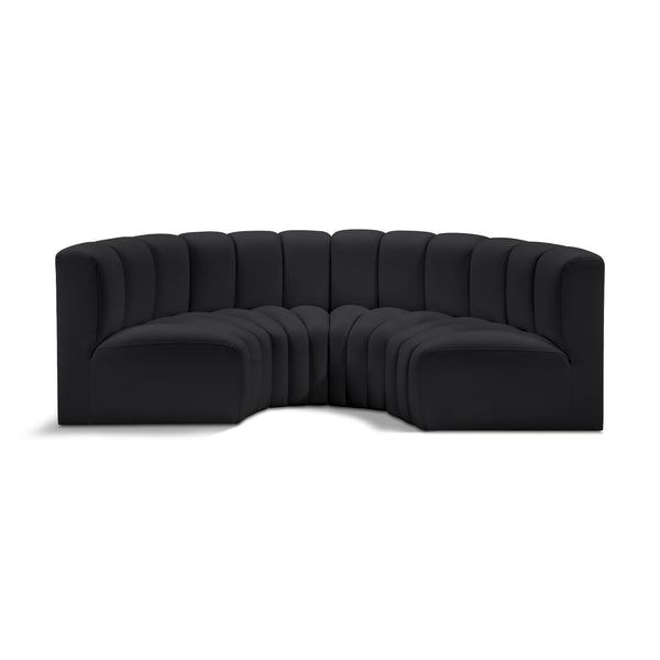 Meridian Arc Black Vegan Leather 4 pc Modular Sectional IMAGE 1