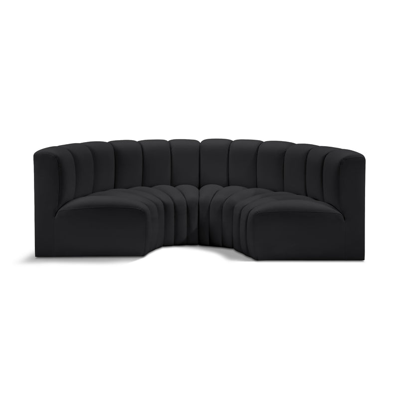 Meridian Arc Black Vegan Leather 4 pc Modular Sectional IMAGE 1