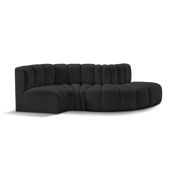 Meridian Arc Black Vegan Leather 4 pc Modular Sectional IMAGE 1