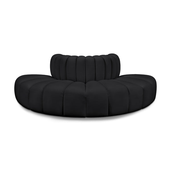 Meridian Arc Black Vegan Leather 4 pc Modular Sectional IMAGE 1