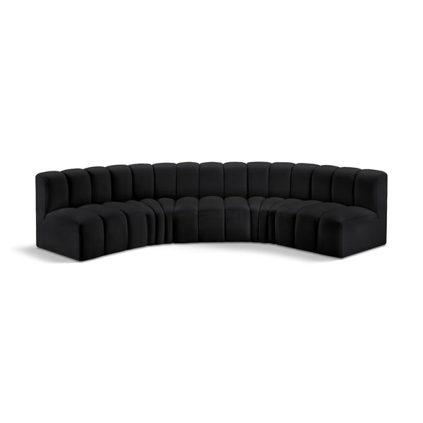 Meridian Arc Black Vegan Leather 5 pc Modular Sectional IMAGE 1