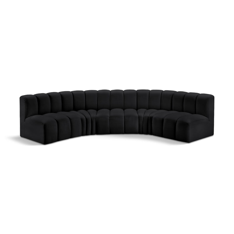Meridian Arc Black Vegan Leather 5 pc Modular Sectional IMAGE 1