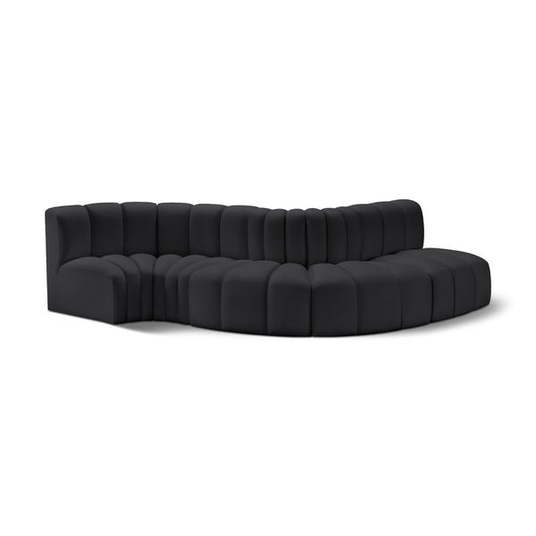 Meridian Arc Black Vegan Leather 5 pc Modular Sectional IMAGE 1