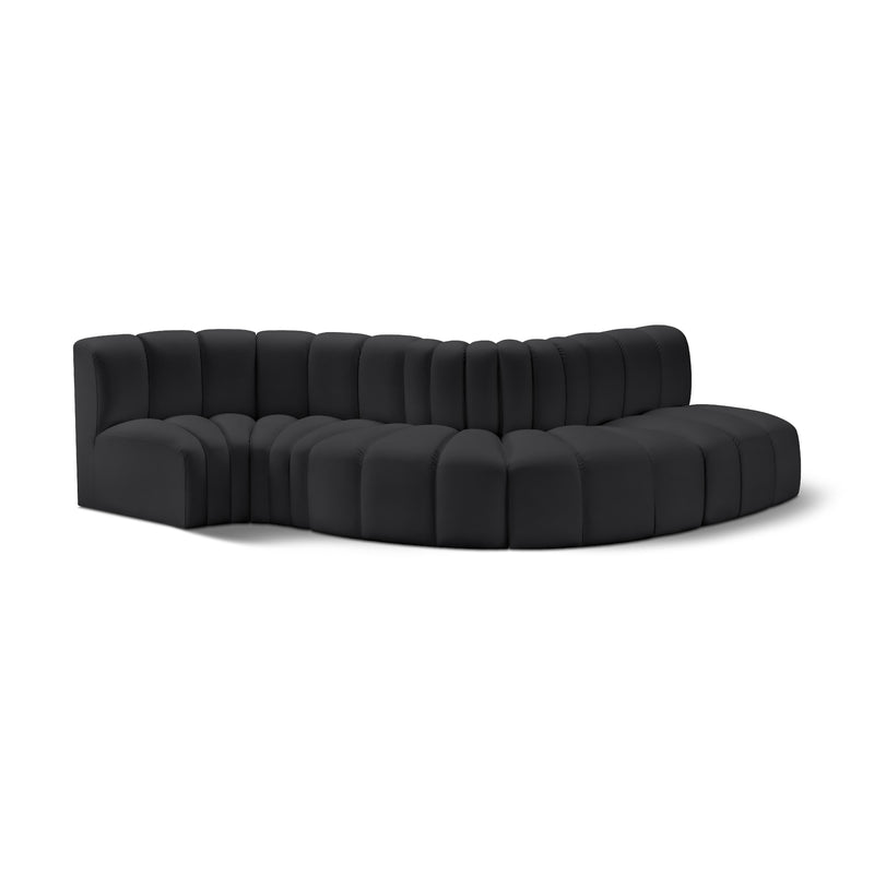 Meridian Arc Black Vegan Leather 5 pc Modular Sectional IMAGE 1