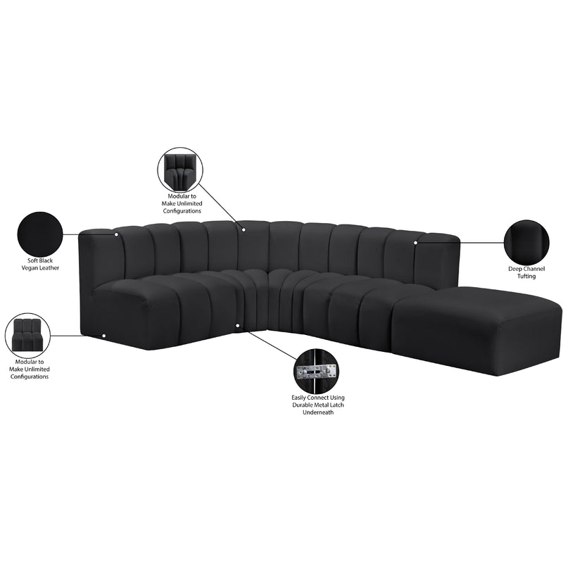 Meridian Arc Black Vegan Leather 5 pc Modular Sectional IMAGE 16