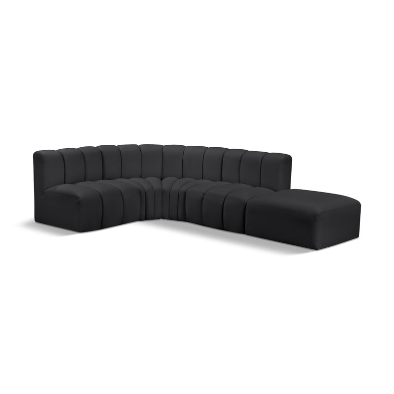 Meridian Arc Black Vegan Leather 5 pc Modular Sectional IMAGE 1