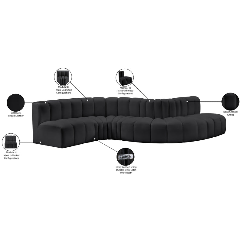 Meridian Arc Black Vegan Leather 6 pc Modular Sectional IMAGE 11