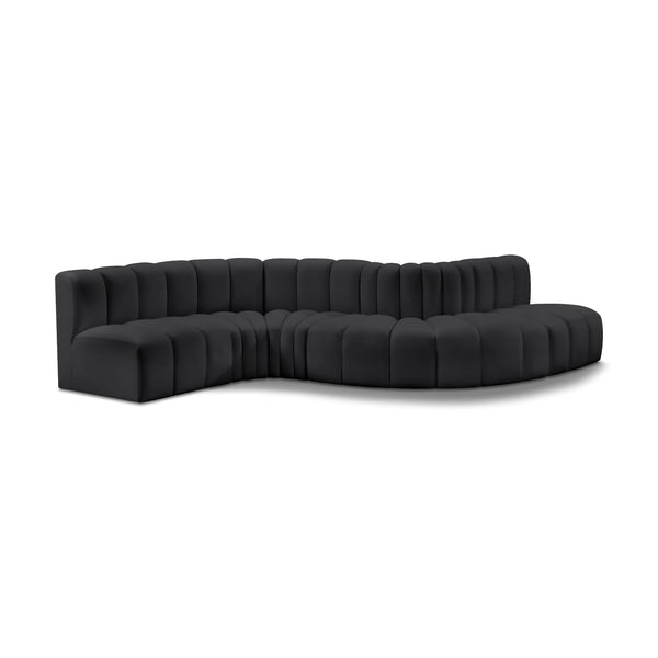 Meridian Arc Black Vegan Leather 6 pc Modular Sectional IMAGE 1