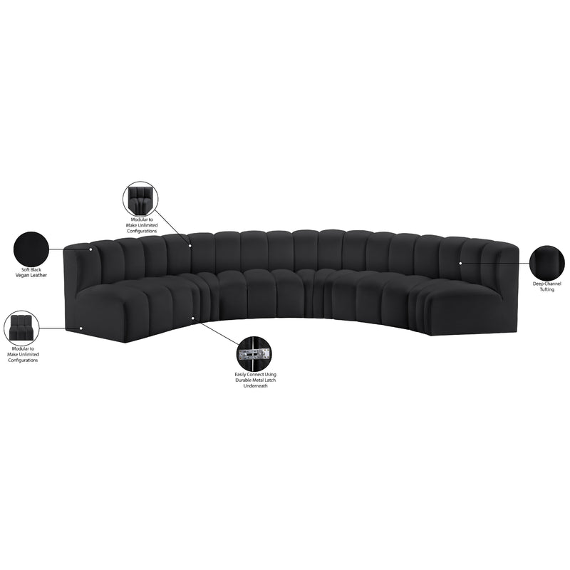 Meridian Arc Black Vegan Leather 6 pc Modular Sectional IMAGE 12
