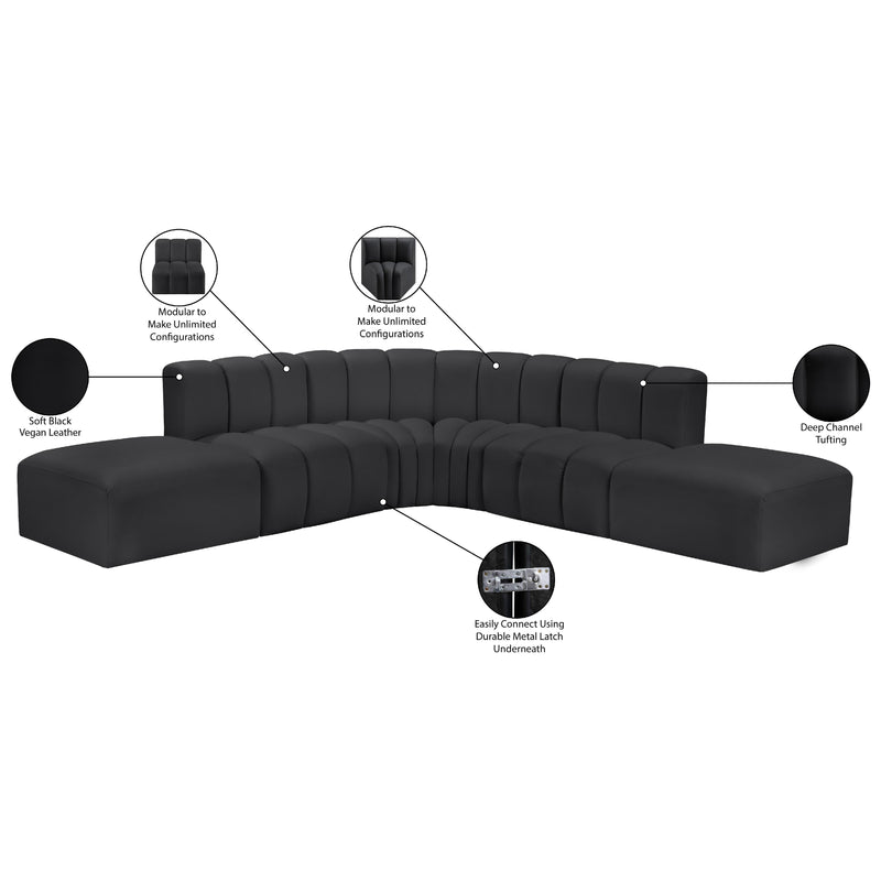 Meridian Arc Black Vegan Leather 6 pc Modular Sectional IMAGE 12