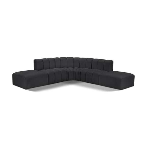 Meridian Arc Black Vegan Leather 6 pc Modular Sectional IMAGE 1