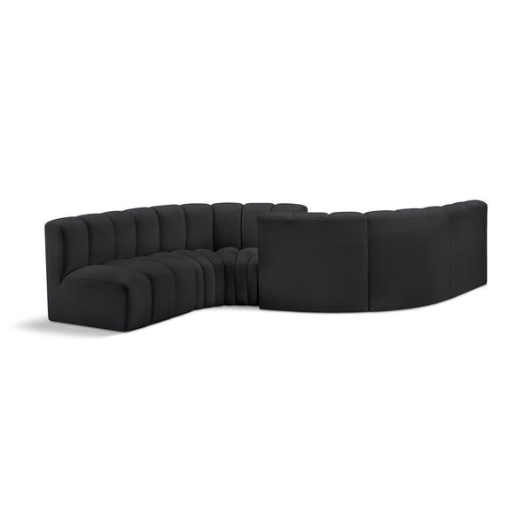 Meridian Arc Black Vegan Leather 6 pc Modular Sectional IMAGE 1