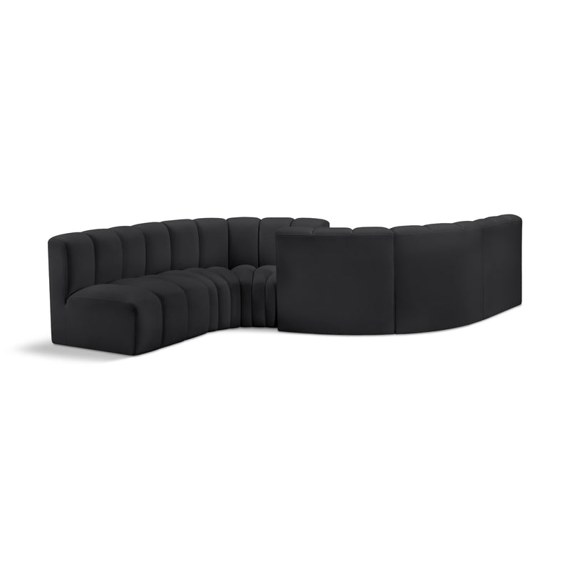 Meridian Arc Black Vegan Leather 6 pc Modular Sectional IMAGE 1