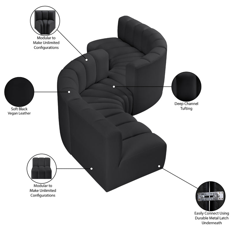 Meridian Arc Black Vegan Leather 6 pc Modular Sectional IMAGE 8
