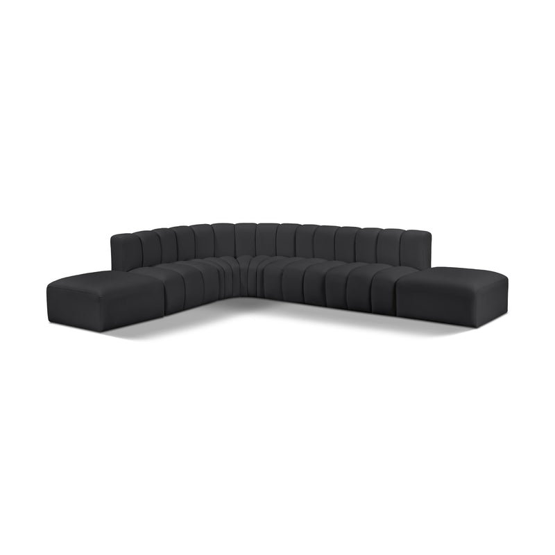 Meridian Arc Black Vegan Leather 7 pc Modular Sectional IMAGE 1