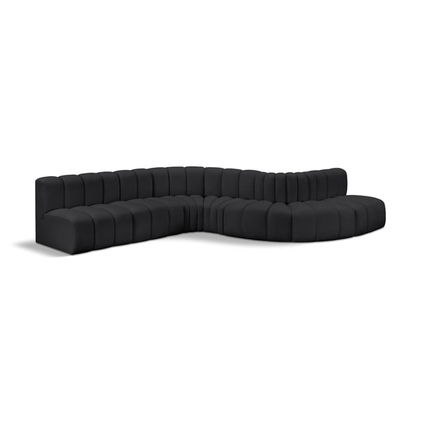 Meridian Arc Black Vegan Leather 7 pc Modular Sectional IMAGE 1