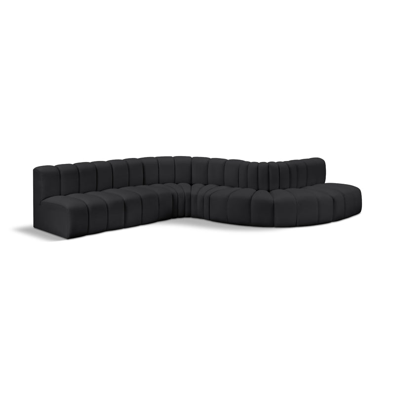 Meridian Arc Black Vegan Leather 7 pc Modular Sectional IMAGE 1
