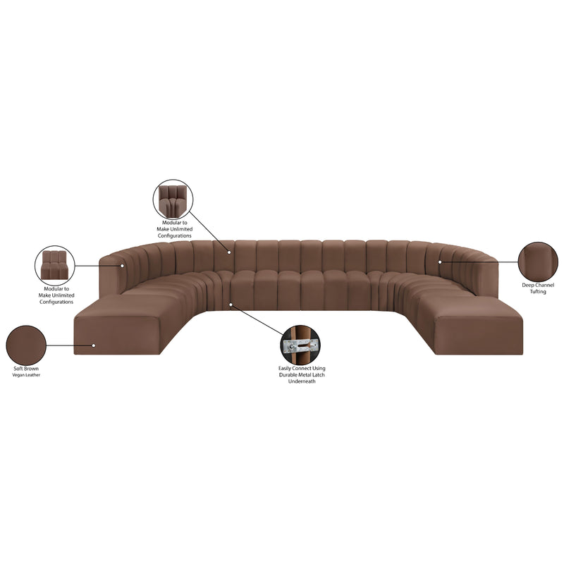 Meridian Arc Brown Vegan Leather 10 pc Modular Sectional IMAGE 11