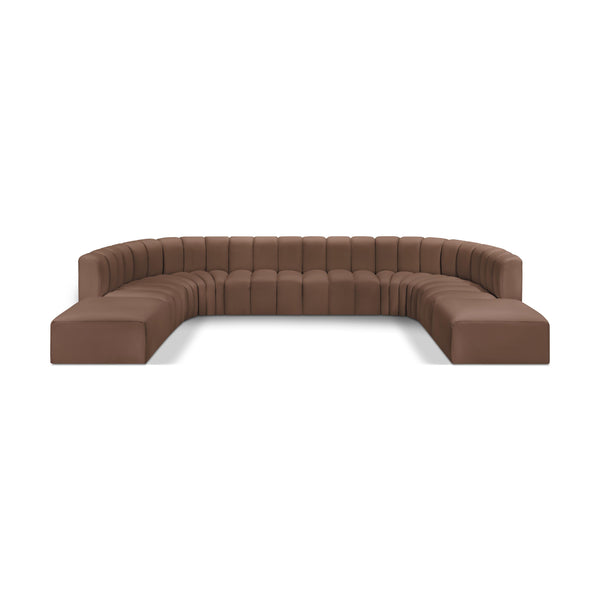 Meridian Arc Brown Vegan Leather 10 pc Modular Sectional IMAGE 1