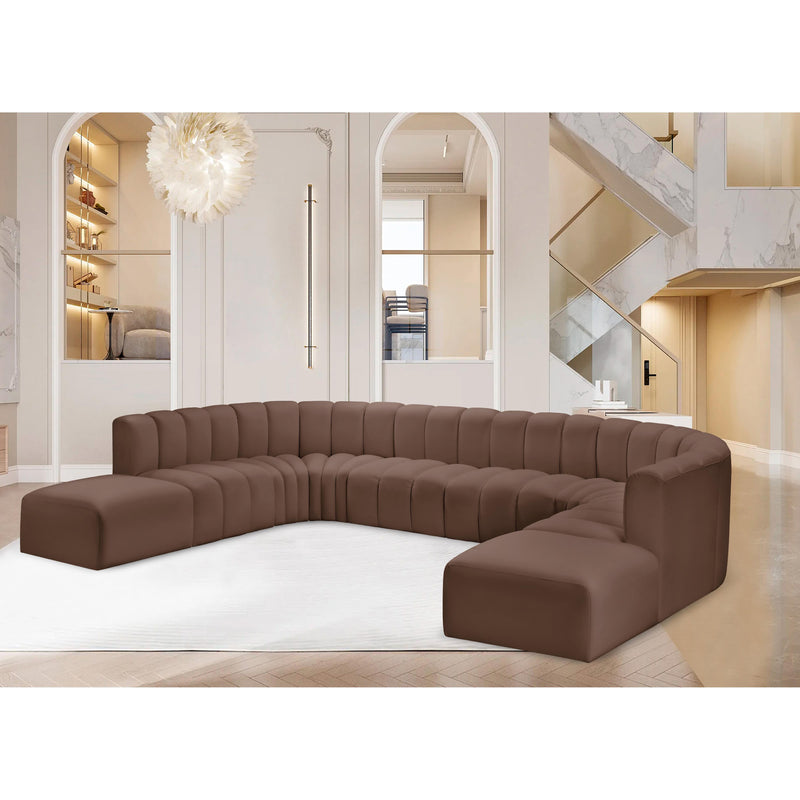 Meridian Arc Brown Vegan Leather 10 pc Modular Sectional IMAGE 2