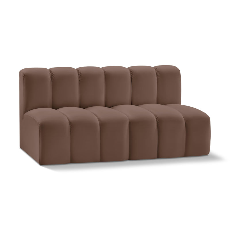 Meridian Arc Brown Vegan Leather 2 pc Modular Sectional IMAGE 1