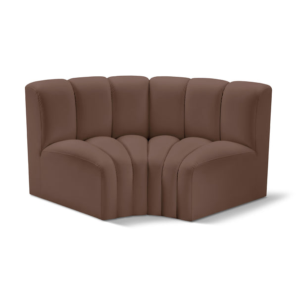 Meridian Arc Brown Vegan Leather 2 pc Modular Sectional IMAGE 1