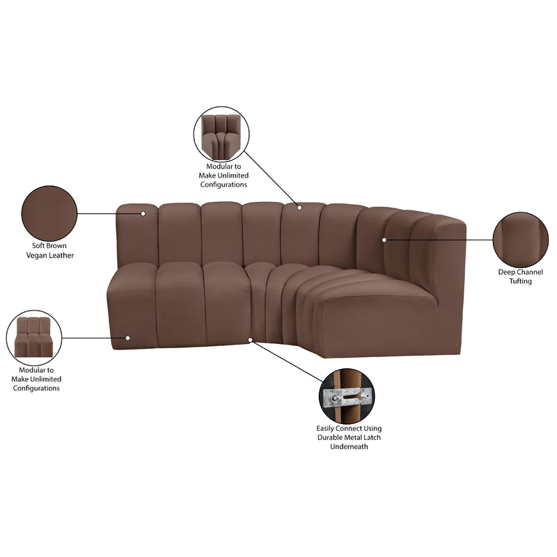 Meridian Arc Brown Vegan Leather 3 pc Modular Sectional IMAGE 12