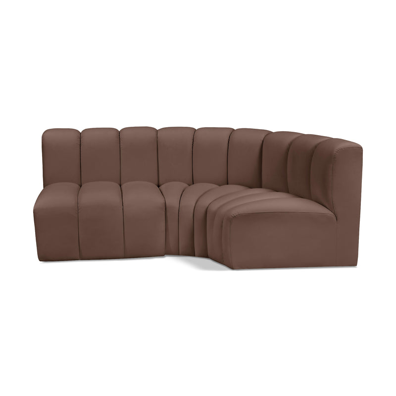 Meridian Arc Brown Vegan Leather 3 pc Modular Sectional IMAGE 1