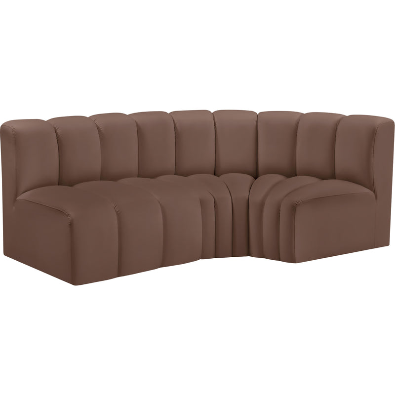 Meridian Arc Brown Vegan Leather 3 pc Modular Sectional IMAGE 4