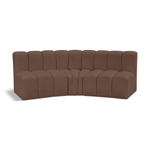 Meridian Arc Brown Vegan Leather 3 pc Modular Sectional IMAGE 1