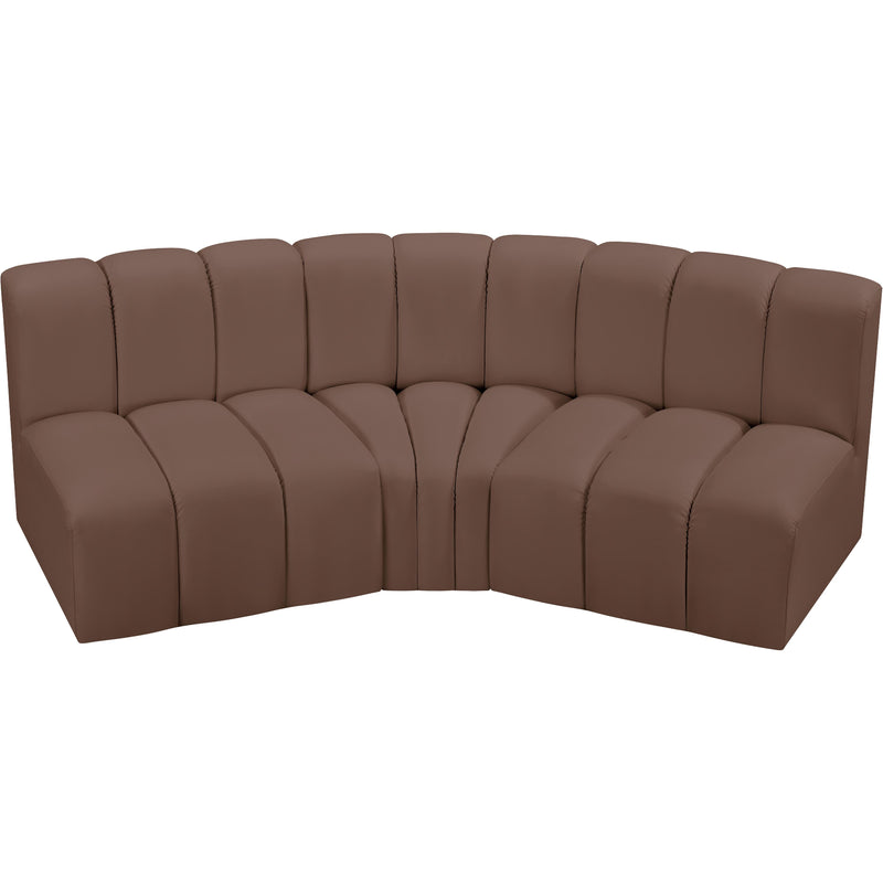 Meridian Arc Brown Vegan Leather 3 pc Modular Sectional IMAGE 3