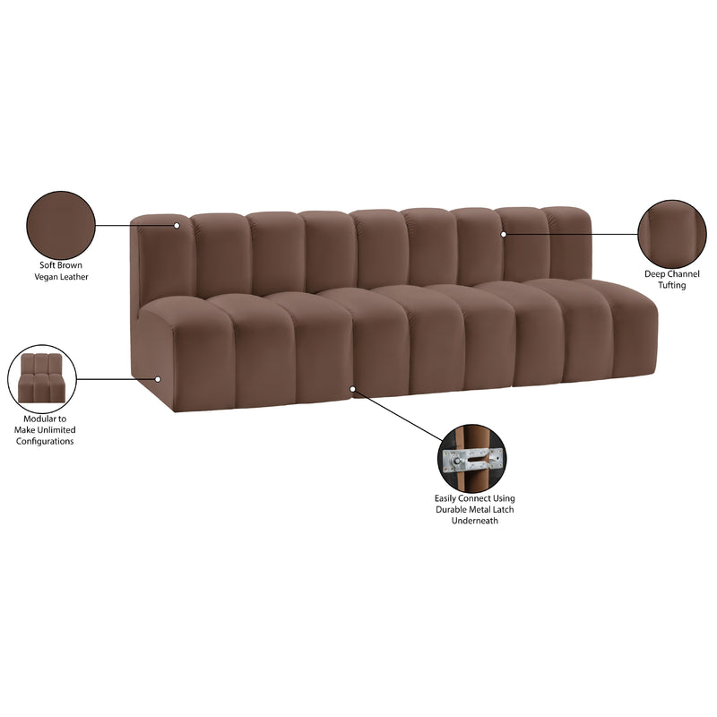 Meridian Arc Brown Vegan Leather 3 pc Modular Sectional IMAGE 12