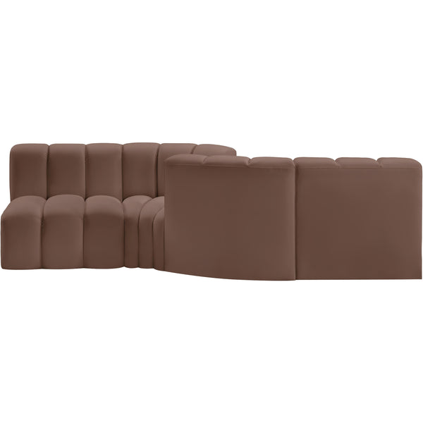 Meridian Arc Brown Vegan Leather 4 pc Modular Sectional IMAGE 1