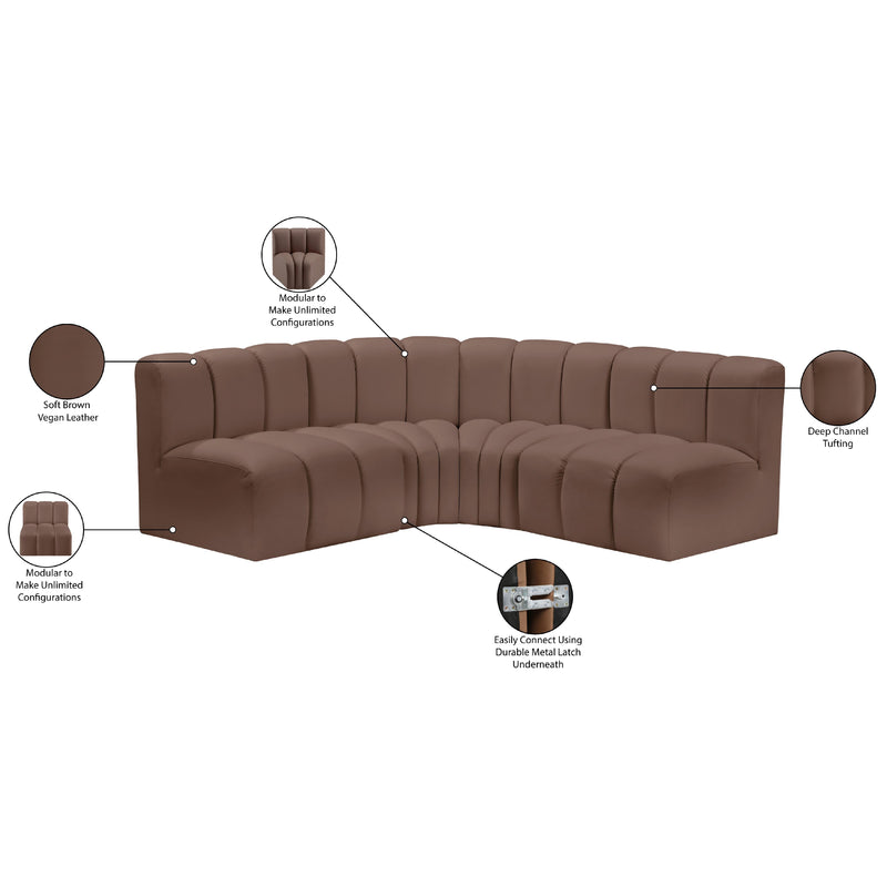 Meridian Arc Brown Vegan Leather 4 pc Modular Sectional IMAGE 12