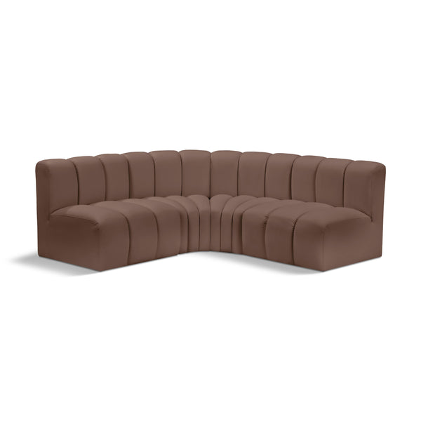 Meridian Arc Brown Vegan Leather 4 pc Modular Sectional IMAGE 1