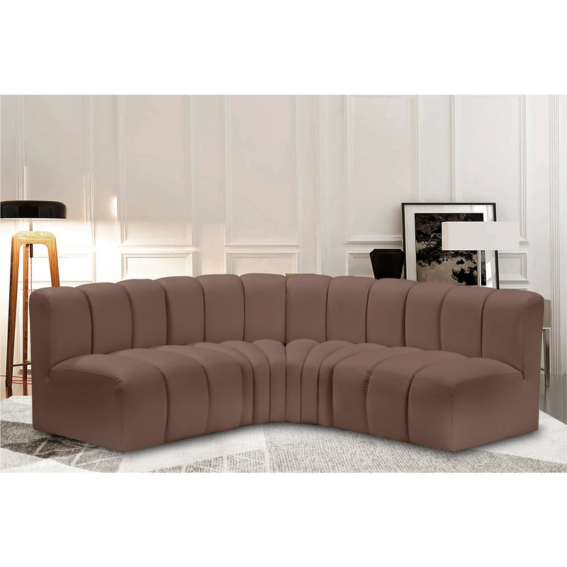 Meridian Arc Brown Vegan Leather 4 pc Modular Sectional IMAGE 2