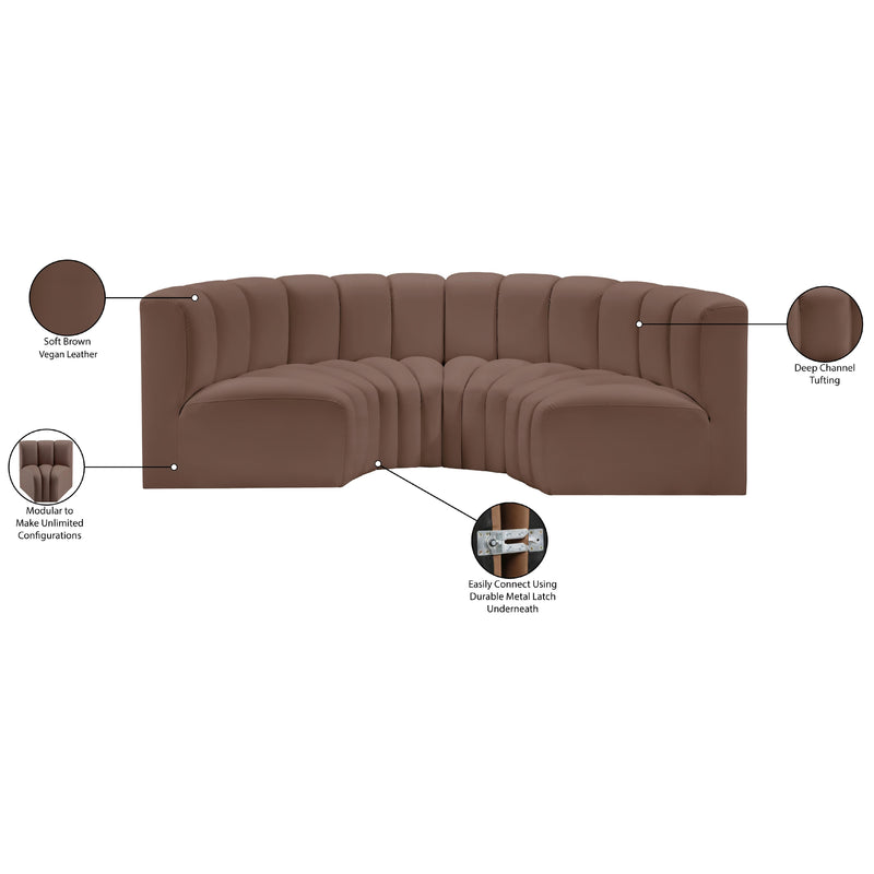 Meridian Arc Brown Vegan Leather 4 pc Modular Sectional IMAGE 12