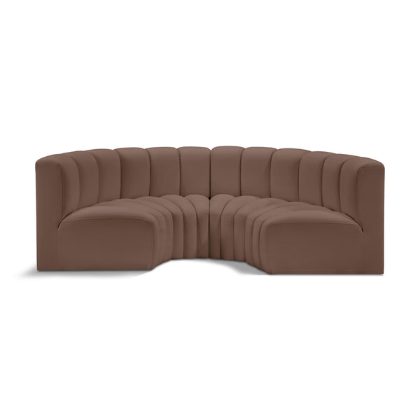 Meridian Arc Brown Vegan Leather 4 pc Modular Sectional IMAGE 1