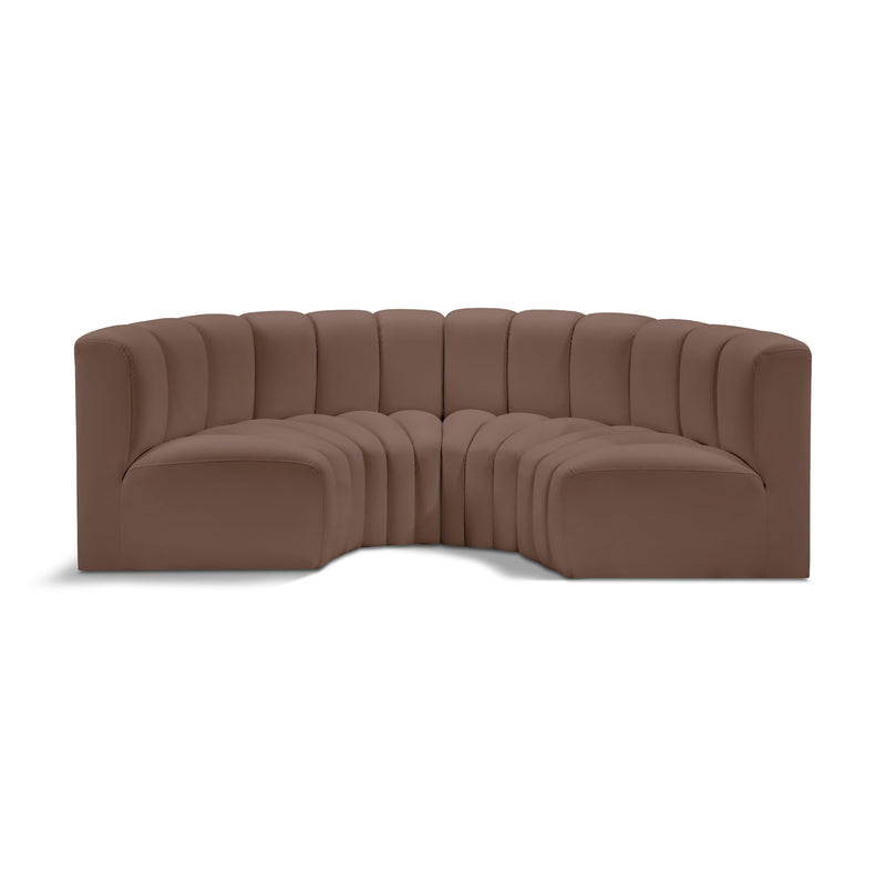 Meridian Arc Brown Vegan Leather 4 pc Modular Sectional IMAGE 1