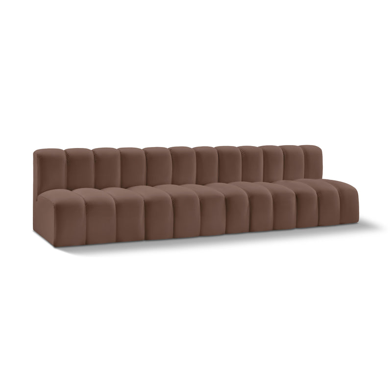 Meridian Arc Brown Vegan Leather 4 pc Modular Sectional IMAGE 1