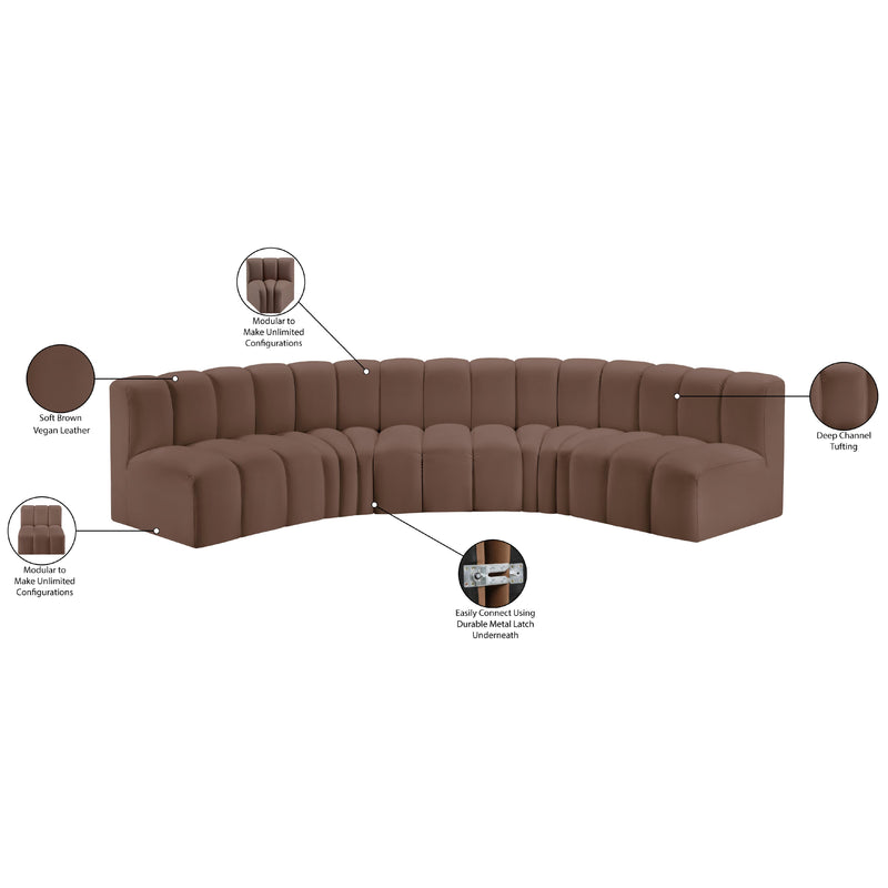 Meridian Arc Brown Vegan Leather 5 pc Modular Sectional IMAGE 12